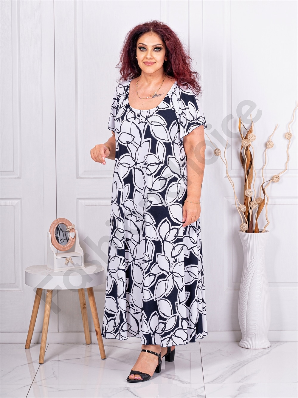 Rochie pentru vara cu imprimeu floral-alb cod 24587-9