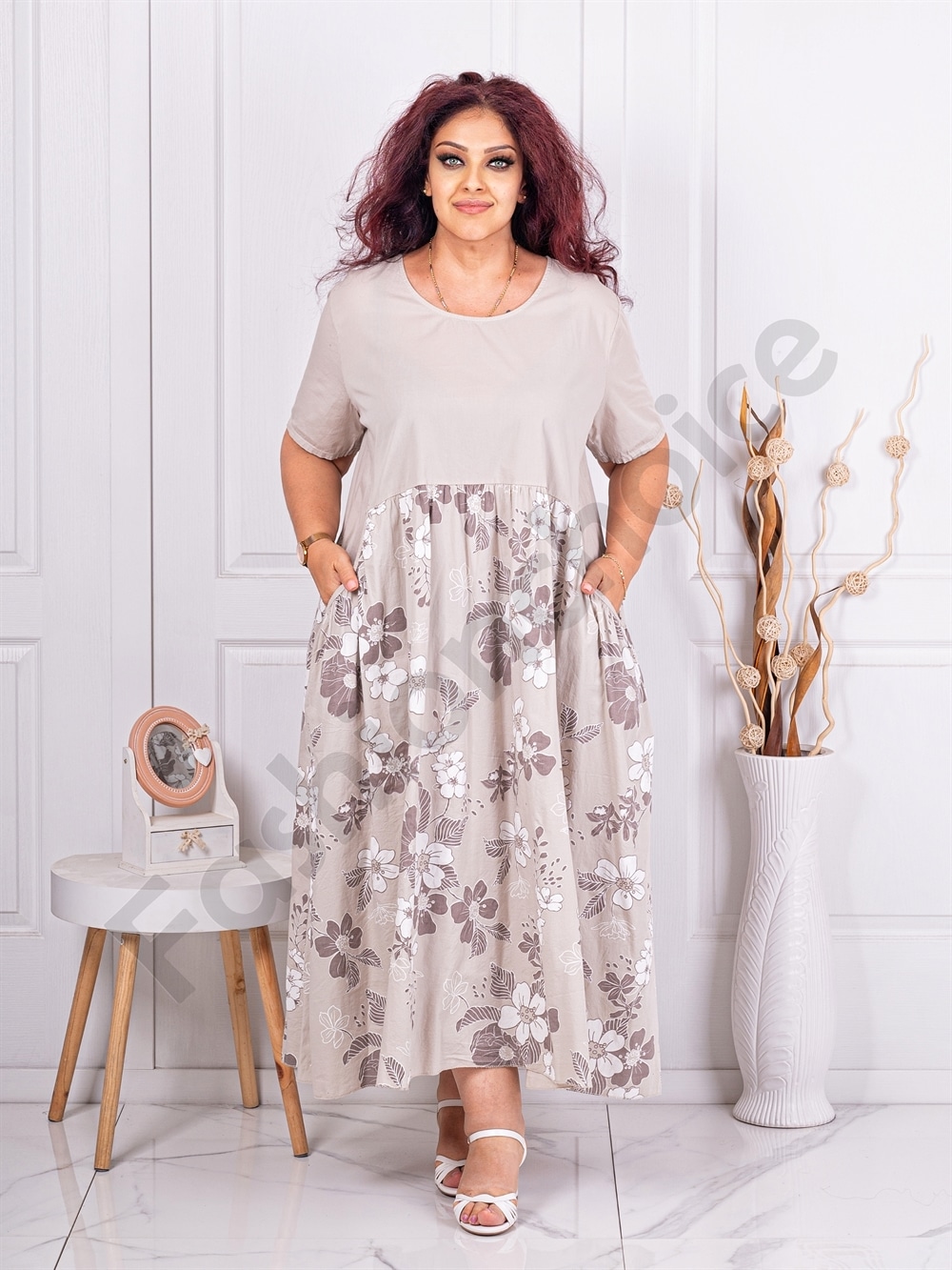 Rochie maxi pentru vara cu imprimeu floral-capucino cod 18875-5