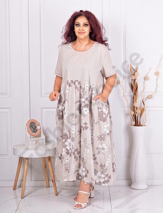 Rochie maxi pentru vara cu imprimeu floral-capucino cod 18875-5