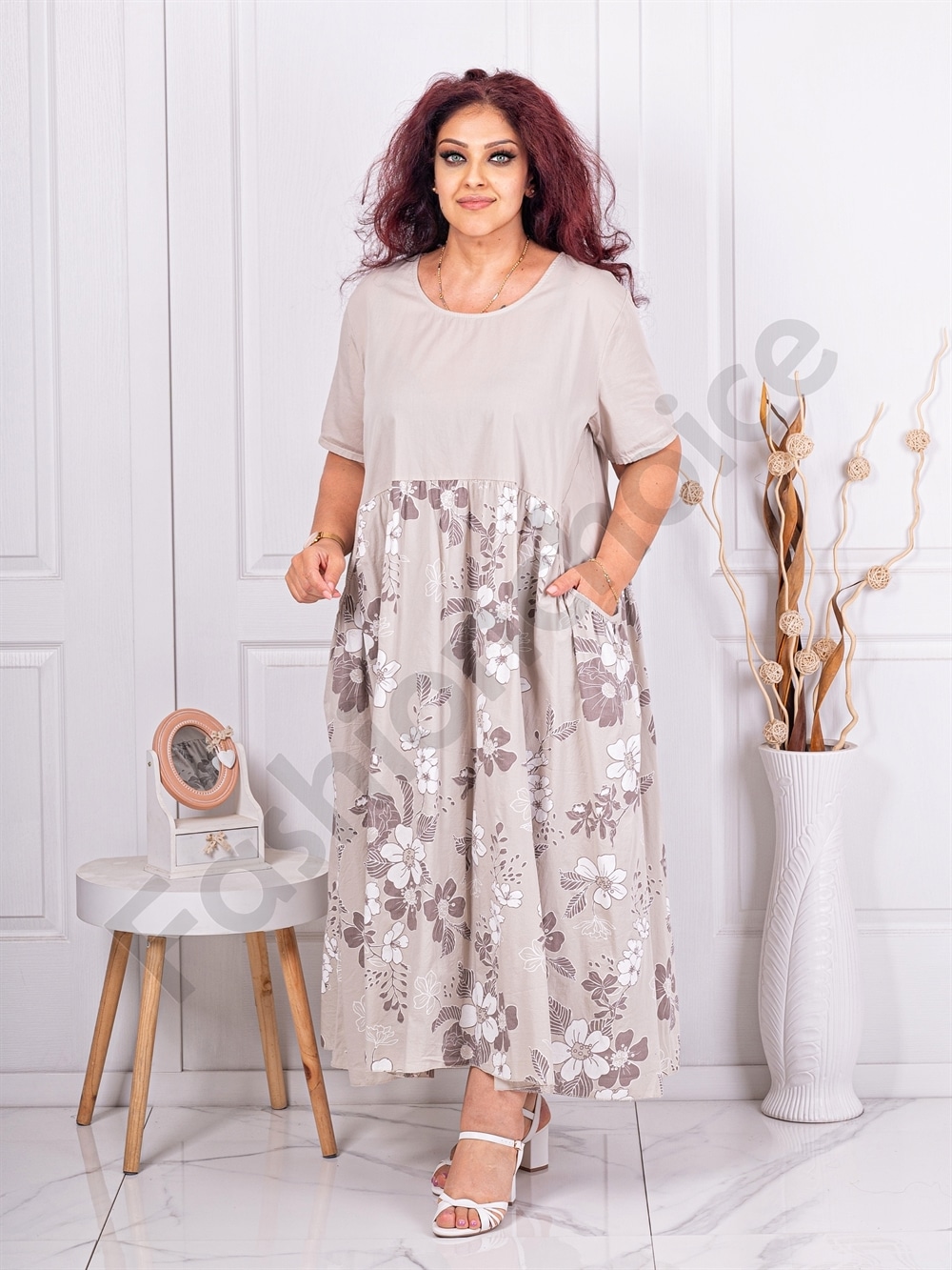 Rochie maxi pentru vara cu imprimeu floral-capucino cod 18875-5