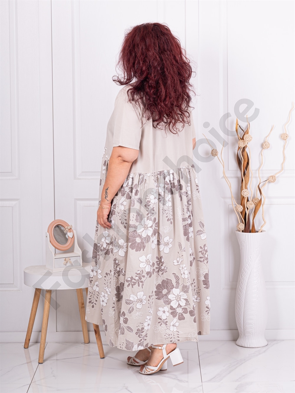 Rochie maxi pentru vara cu imprimeu floral-capucino cod 18875-5