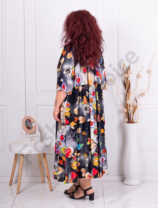 Rochie maxi pentru vara cu imprimeu inimi multicolor-negru cod 1273