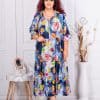 Rochie maxi pentru vara cu imprimeu inimi multicolor-albastru inchis cod 1273-1