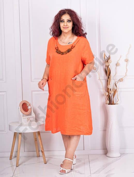 Rochie maxi pentru vara din 100% In cu colier din lemn-orange cod 9759-2