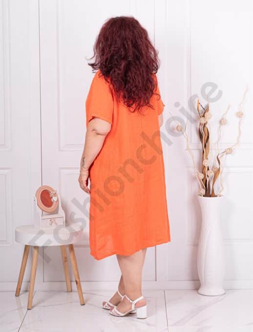 Rochie maxi pentru vara din 100% In cu colier din lemn-orange cod 9759-2