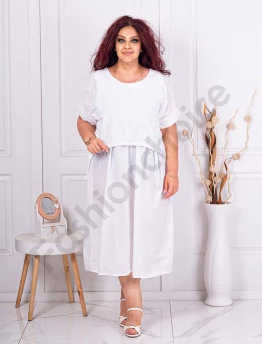 Rochie maxi cu partea de sus din broderie englezeasca-alb cod 10761