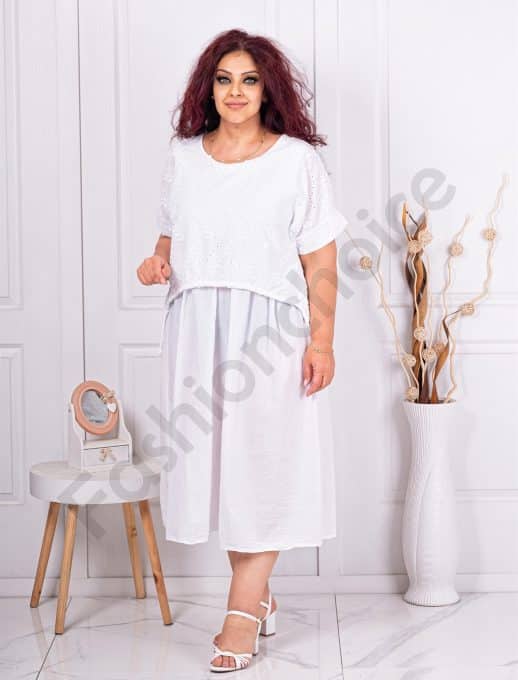 Rochie maxi cu partea de sus din broderie englezeasca-alb cod 10761