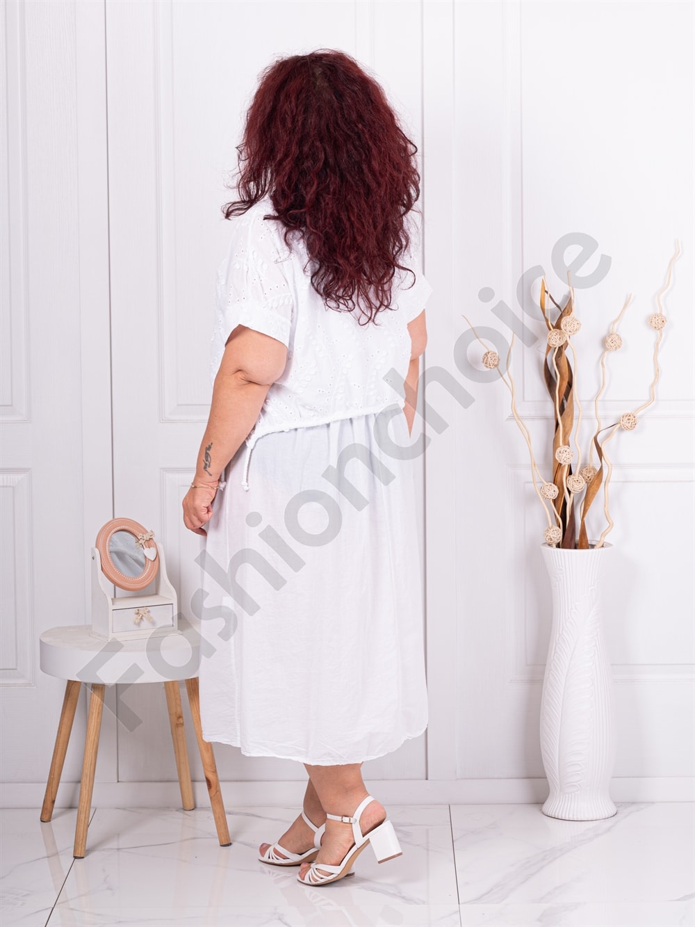 Rochie maxi cu partea de sus din broderie englezeasca-alb cod 10761