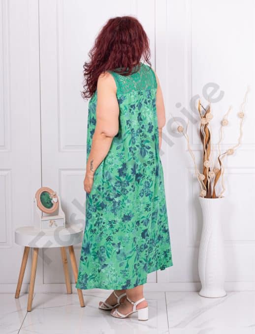 Rochie maxi pentru vara fara maneci cu nasturi din lemn-verde cod 10793-3