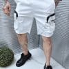 Pantaloni scurti pentru barbati din fas cu buzunare cargo-alb cod 56-1