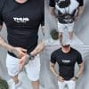 Tricou barbati cu inscris Thug in fata si imprimeu in spate-negru cod 7070