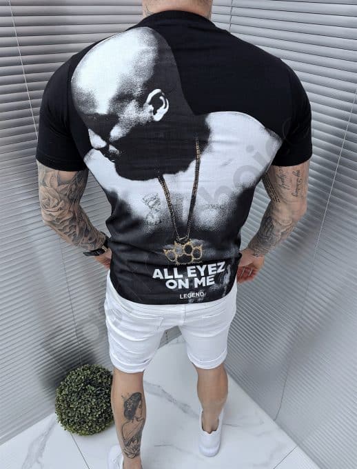 Tricou barbati cu inscris Thug in fata si imprimeu in spate-negru cod 7070