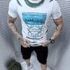 Tricou barbati cu imprimeu multicolor-alb cod 7125-1