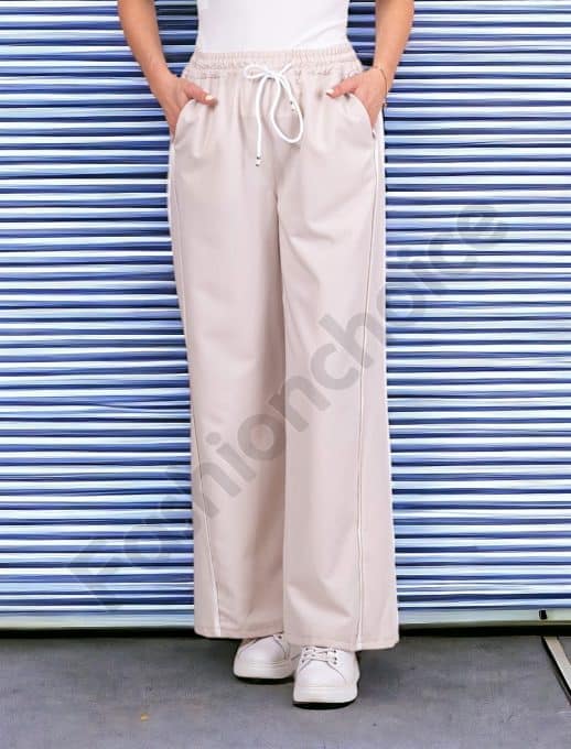 Pantaloni casual largi cu picioare drepte-capucino cod 18105-2