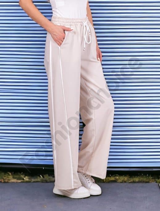 Pantaloni casual largi cu picioare drepte-capucino cod 18105-2