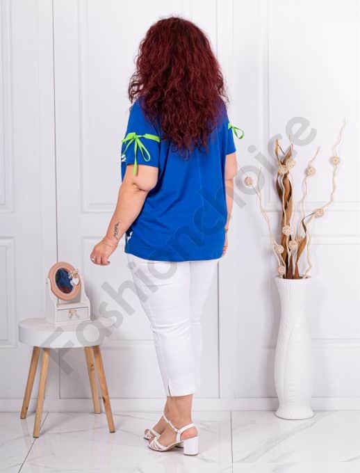 Bluza maxi cu aplicatie iepuras cu perle si pietricele-albastru regal cod 8311-2