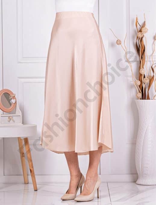 Fusta din satin cu elastic in talie-bej cod 3378-1