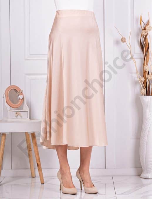Fusta din satin cu elastic in talie-bej cod 3378-1