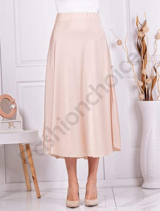 Fusta din satin cu elastic in talie-bej cod 3378-1