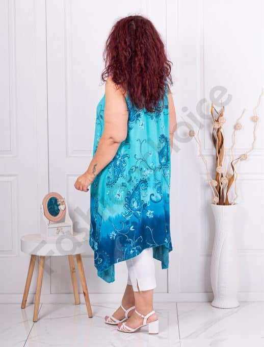 Top maxi cu croi asimetric si motive multicolor-turcoaz cod 241188-2
