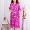 Rochie maxi pentru vara cu imprimeu floral si fluturi-magenta cod 24113-2