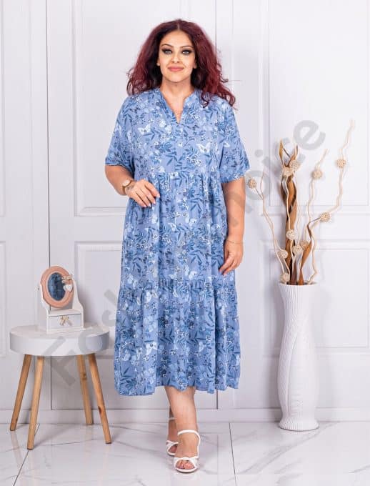 Rochie maxi pentru vara cu imprimeu floral si fluturi-parlament cod 24113-3