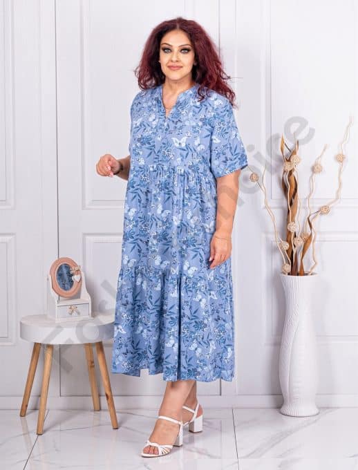 Rochie maxi pentru vara cu imprimeu floral si fluturi-parlament cod 24113-3
