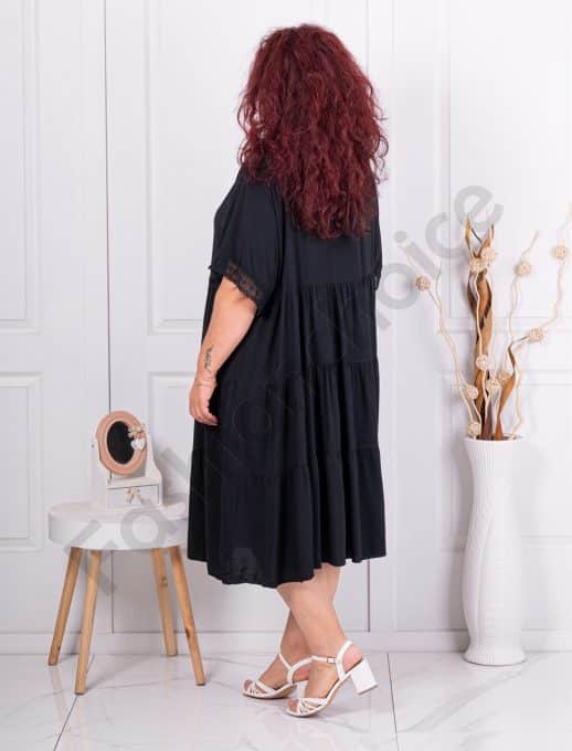 Rochie maxi cu dantela Brussel si volane-negru cod 2470