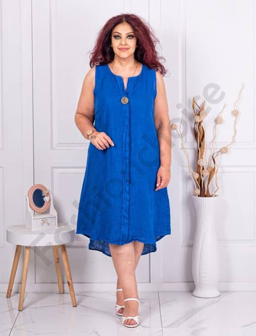 Rochie maxi pentru vara fara maneci din 100% in-albastru regal cod 11355-6