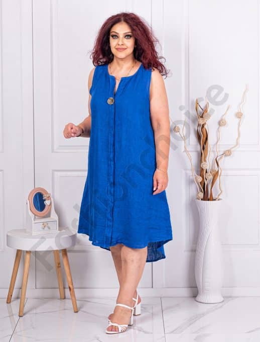 Rochie maxi pentru vara fara maneci din 100% in-albastru regal cod 11355-6