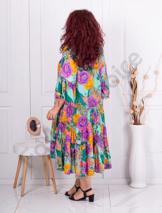 Rochie maxi din matase cu imprimeu floral-mov cod 613