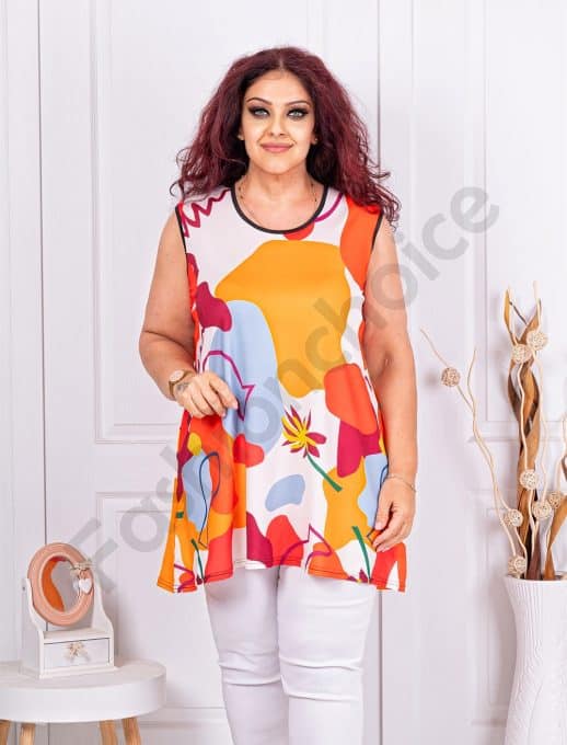 Top maxi pentru vara cu motive multicolor-orange cod 1009-3