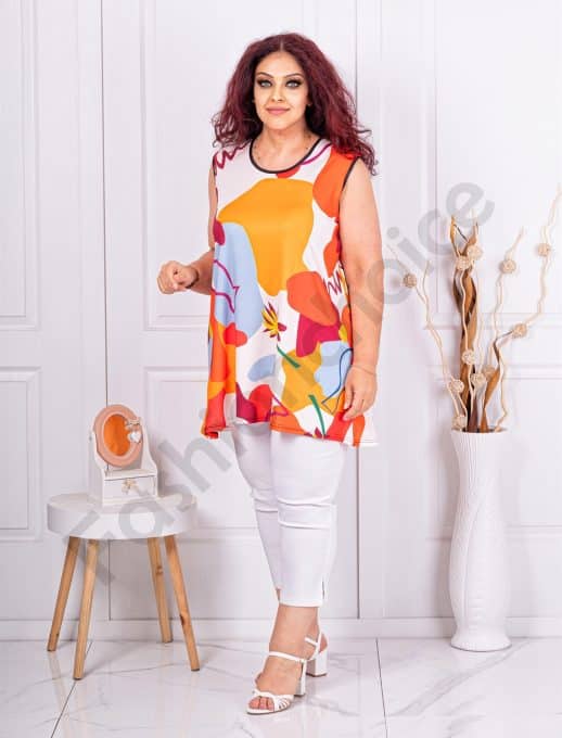 Top maxi pentru vara cu motive multicolor-orange cod 1009-3