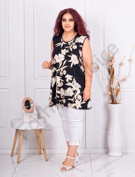 Top maxi pentru vara cu flori crem cod 1009-1