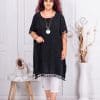 Tunica super maxi din in cu ciucuri+cadou colier-negru cod 241800