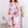 Salopeta maxi plisata cu imprimeu floral-masliniu/mov cod 2021-2