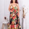 Rochie maxi din matase cu volane si imprimeu floral cod 4506