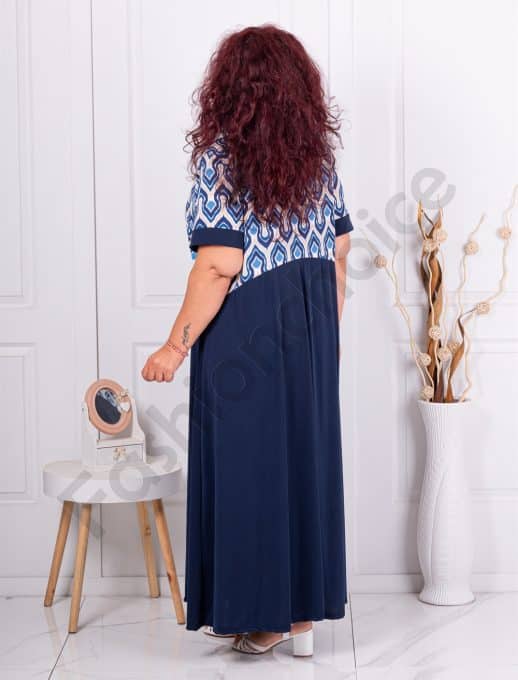 Rochie maxi eleganta cu imprimeu modern-albastru inchis cod 6401-9