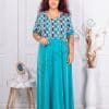 Rochie maxi eleganta cu imprimeu modern-turcoaz cod 6401-7