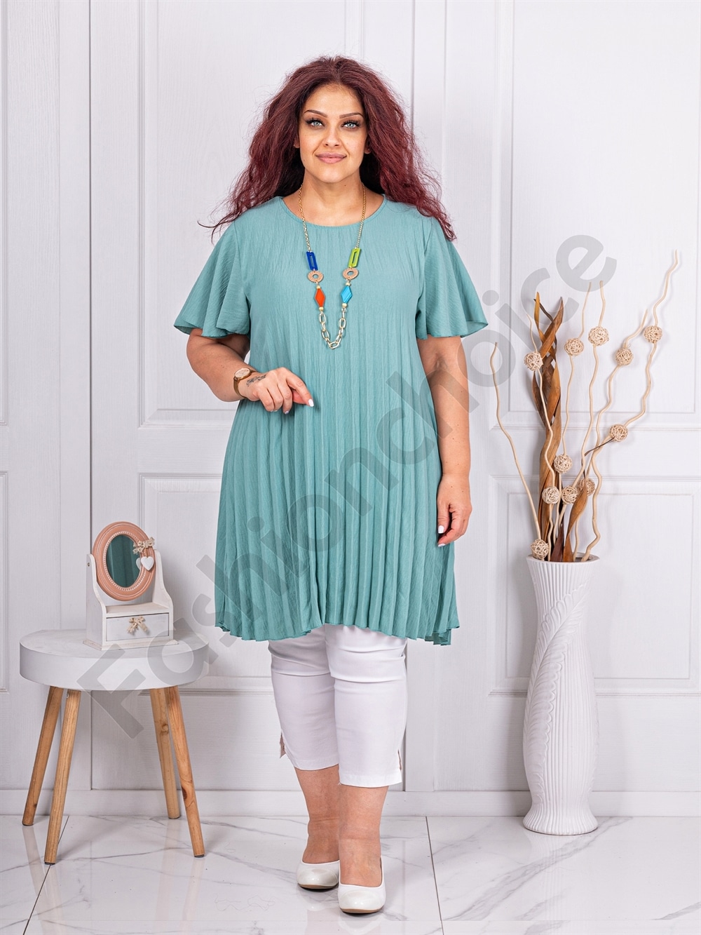 Tunica maxi plisata+cadou colier-menta cod 2621-6