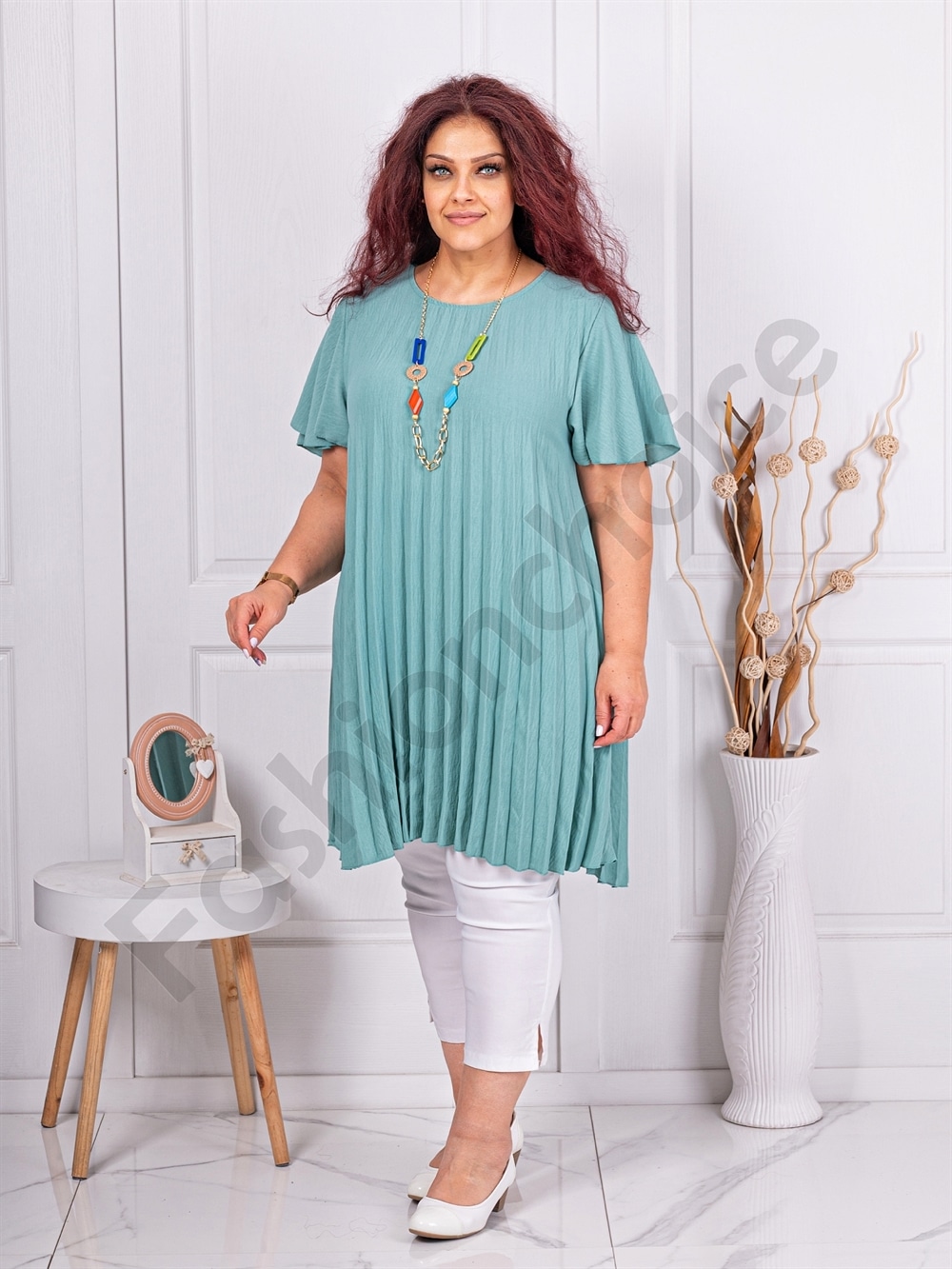 Tunica maxi plisata+cadou colier-menta cod 2621-6