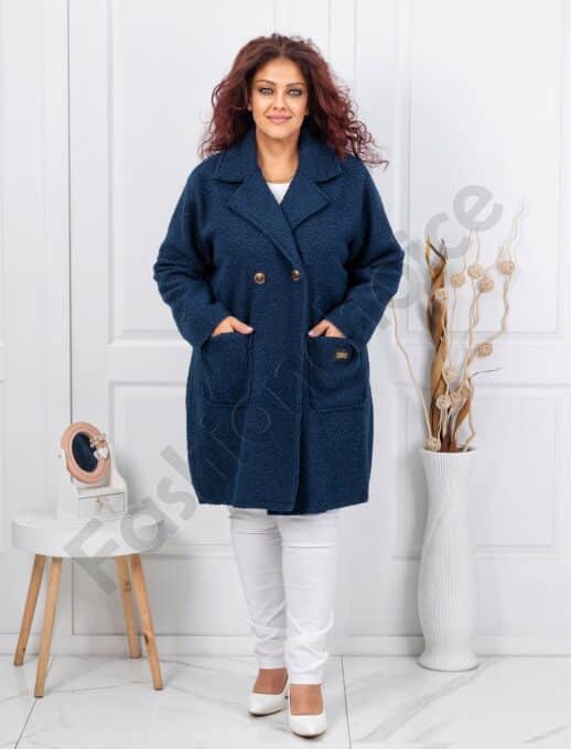 Palton maxi elegant din bucle-albastru inchis cod 1748-5