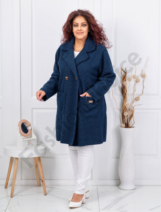 Palton maxi elegant din bucle-albastru inchis cod 1748-5