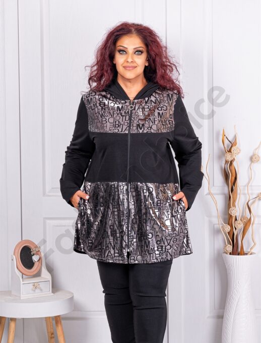 Jacheta maxi cu gluga si motive argintii cod 241131