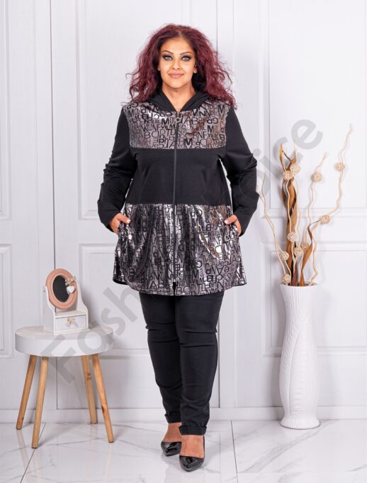 Jacheta maxi cu gluga si motive argintii cod 241131