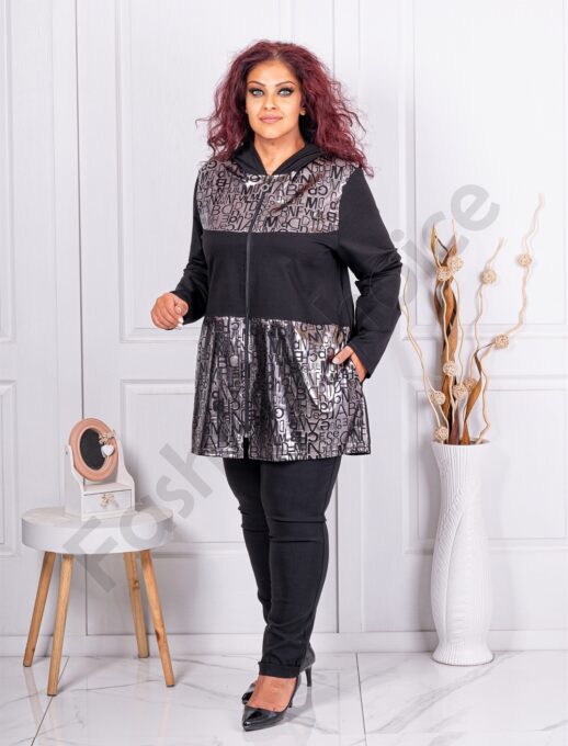 Jacheta maxi cu gluga si motive argintii cod 241131
