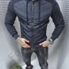Geaca barbati tricotata in combinatie cu fas-albastru inchis cod 2266-1
