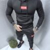 Compleu sport cu hanorac hoodie si broderie-negru cod 1013