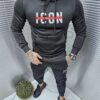 Compleu sport cu hanorac hoodie si inscris cauciucat-negru cod 1014