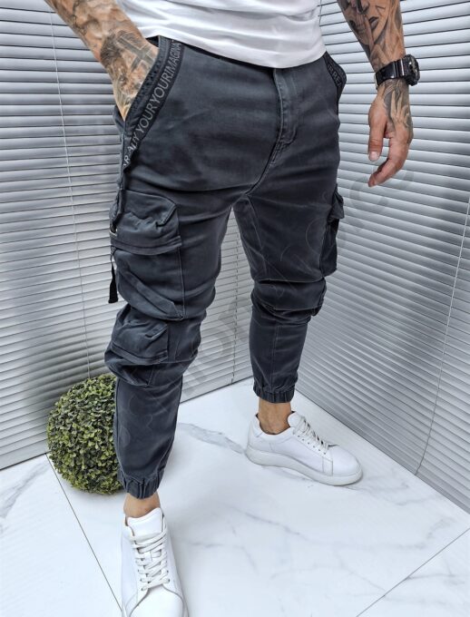 Pantalon jogger pentru barbati cu buzunare cargo-grafit cod 283-2